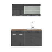 Vicco Cucina monoblocco Antracite lucido/bianco 140 cm , PL Rovere