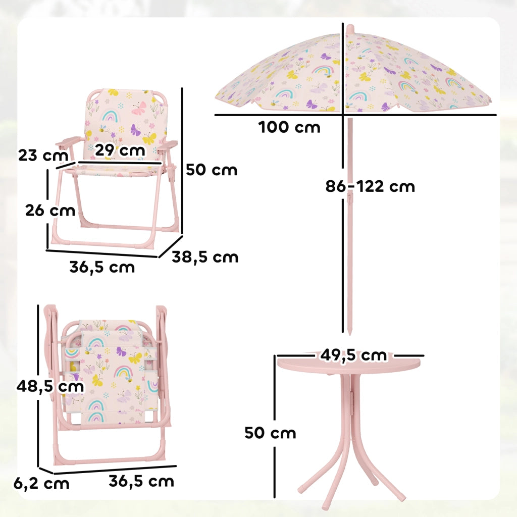Set giardino pieghevole bambini con 2 sedie, tavolo e ombrellone ¨C zephmum ¨C rosa