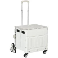 Carrello per la Spesa Pieghevole con Manico Telescopico Regolabile e Coperchio, Capacità max. 80 kg, Bianco