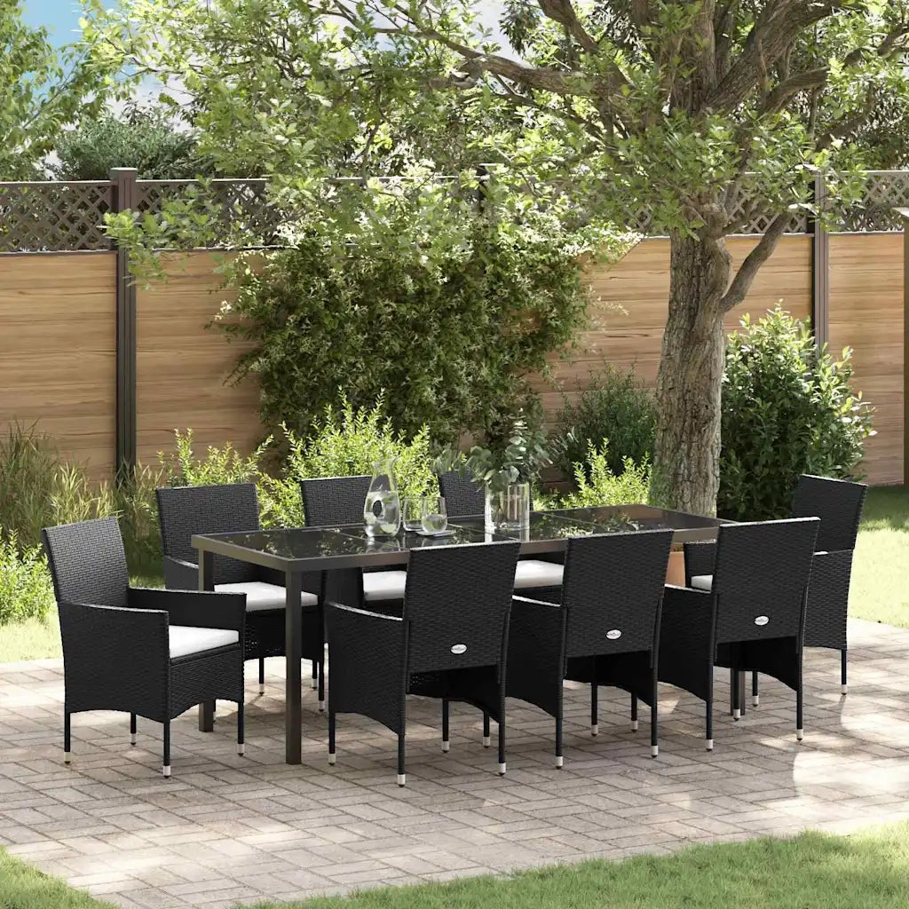 Set da Pranzo per Giardino con cuscino 9 pcs Nero polyrattan 3379729