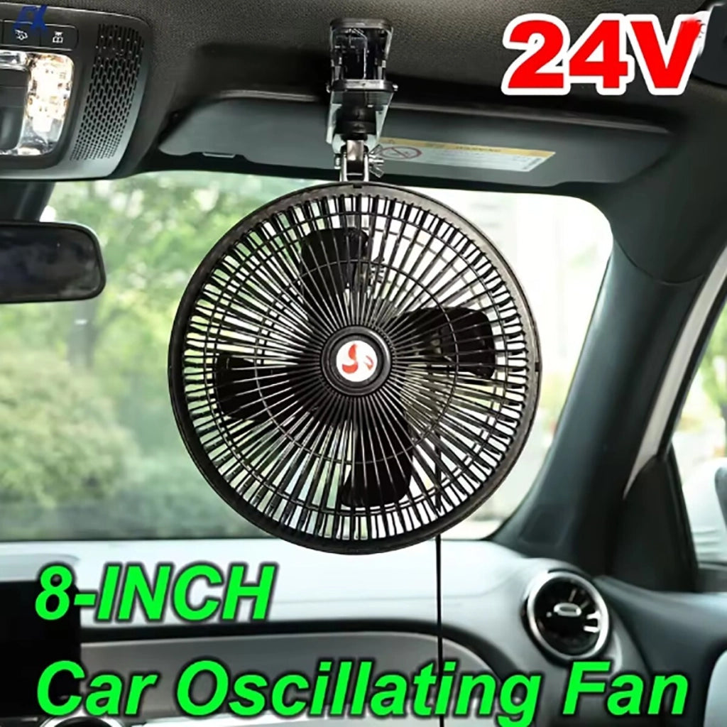 VENTILATORE OSCILLANTE AUTO CAMION 24V 8" SILENZIOSO CLIP PORTATILE METALLO NERO
