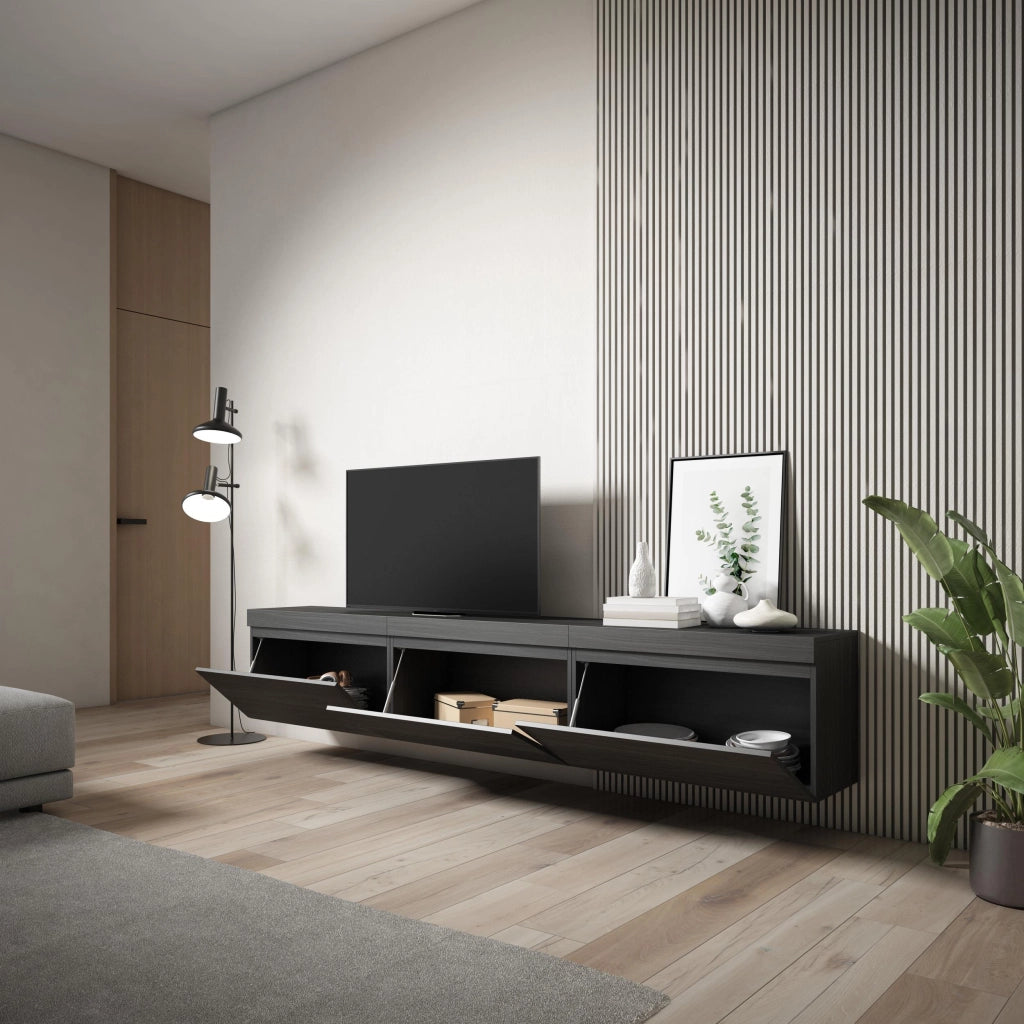 Mobile TV Soggiorno, 240x35x45cm, da appendere, Nero RF3596