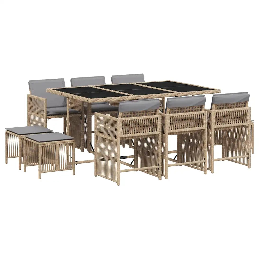 Set Pranzo da Giardino 11 pz con Cuscini Beige Misto Polyrattan 3211692