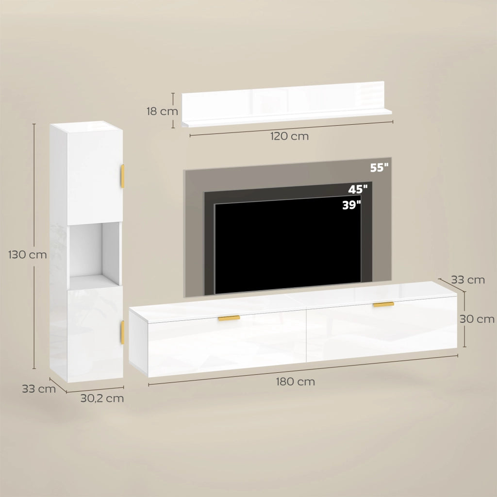 Mobile TV sospeso a parete con ante ribaltabili ¨C Xylo ¨C 180 cm bianco lucido