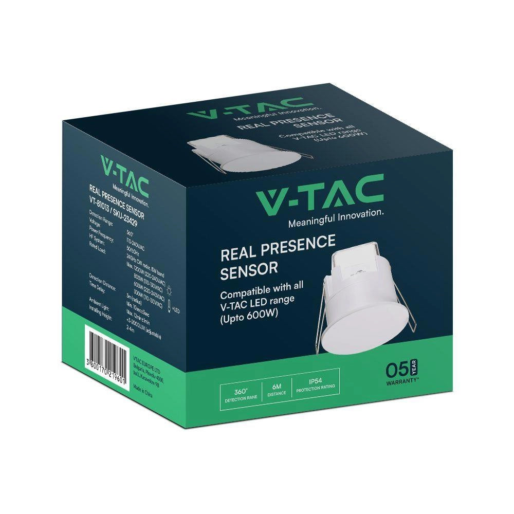 Sensore presenza PIR incasso soffitto bianco 3m 360° V-TAC