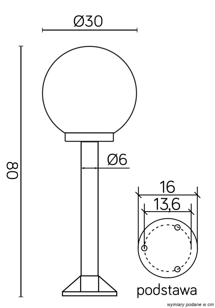 Lampione da giardino 80cm sfera 30cm E27 nero IP43