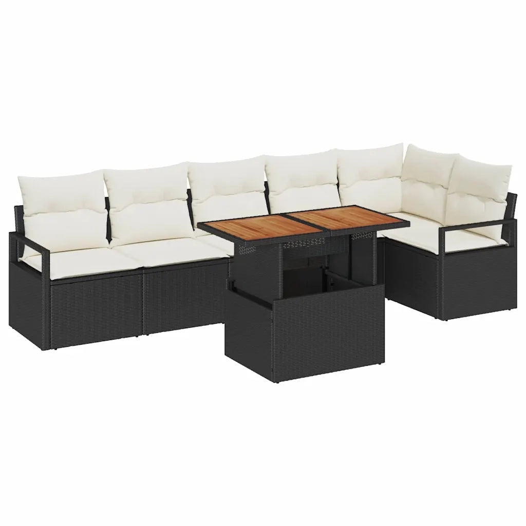 Set da Pranzo per Giardino con cuscino 7 pcs Nero e Crema
