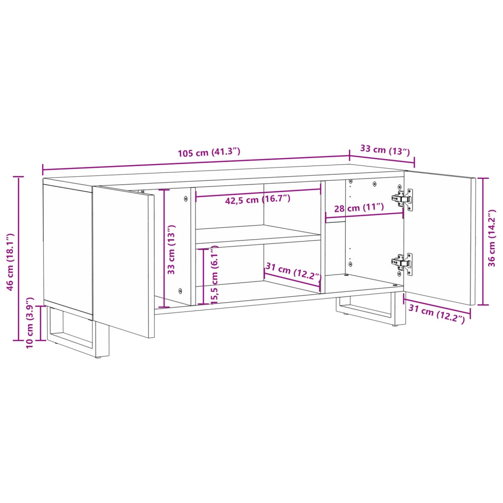 Mobile TV 105x33.5x46 cm Legno massello di mango