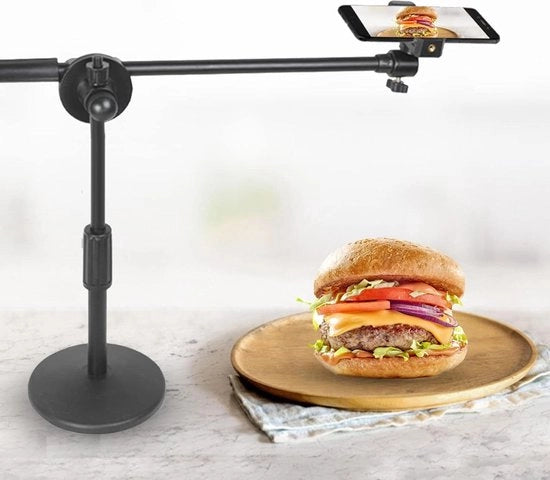 Stativo per smartphone - supporto per fotocamera da tavolo desktop - regolabile in altezza e angolo con base stabile a rullo - tripode per smartphone per foto