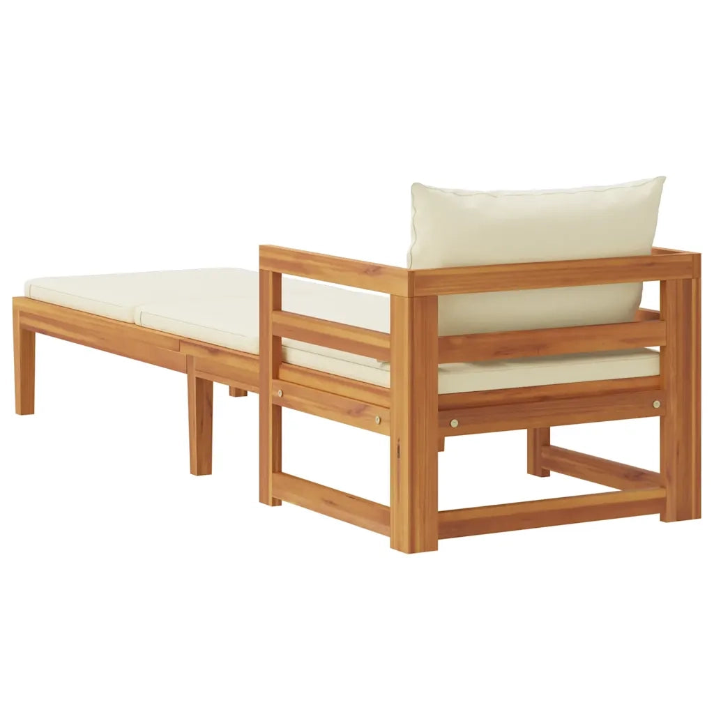 Lettino Prendisole con Cuscini Bianco Crema in Acacia Massello 316312