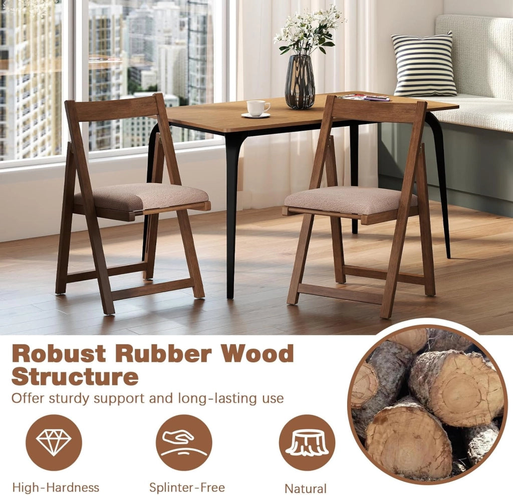 Set di 2 sedie pieghevoli, imbottite, con telaio in legno di gomma e schienale inclinato, per cucina, soggiorno e balcone (noce)