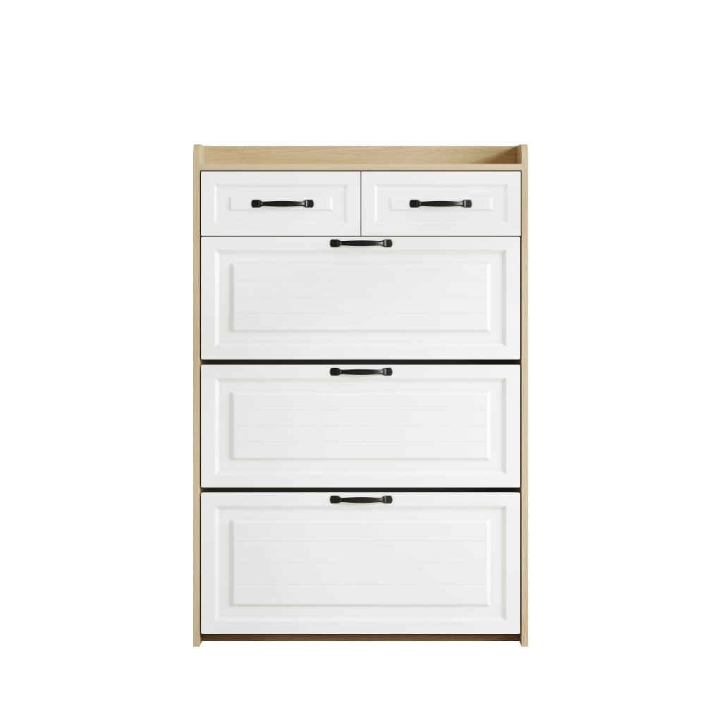 Scarpiera con Ante e Cassetti ¨C MINIMAL ¨C Legno, Bianco, 80x23.5x131 cm