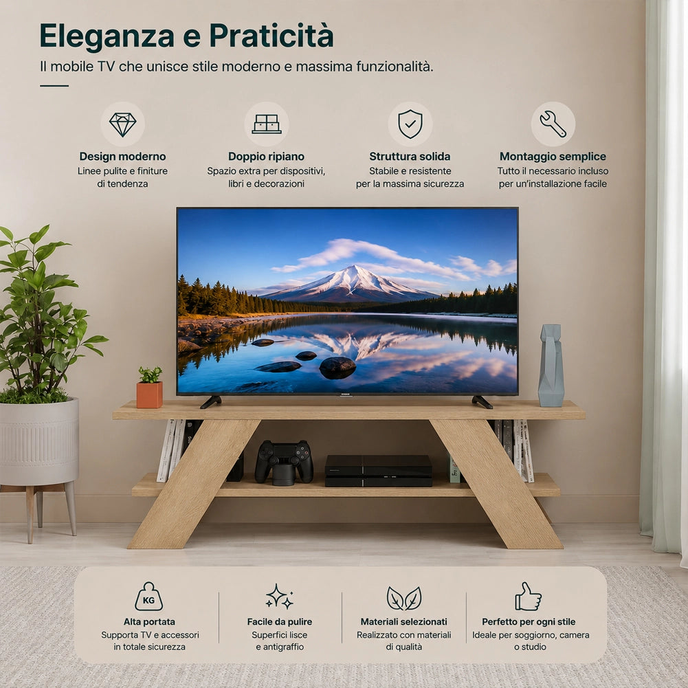Mobile Porta Tv Moderno per Soggiorno Quercia in Legno Resistente 120x33.5x40cm