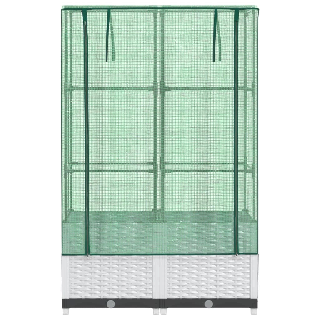 Aiuola rialzata/fioriera con copertura effetto rattan 80 x 40 x 138 cm bianco 02_0038787