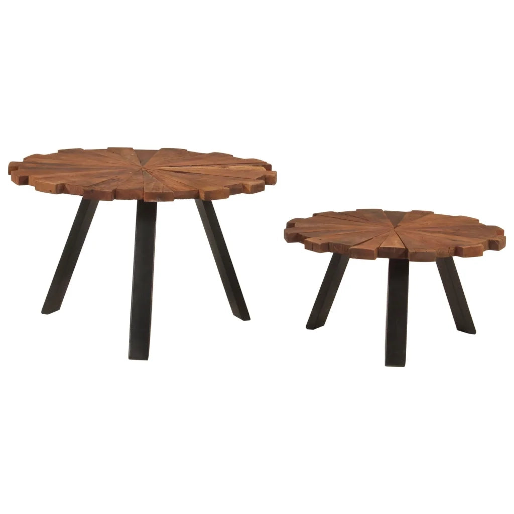Tavolini da Salotto 2pz in Legno Massello di Recupero e Ferro 356250
