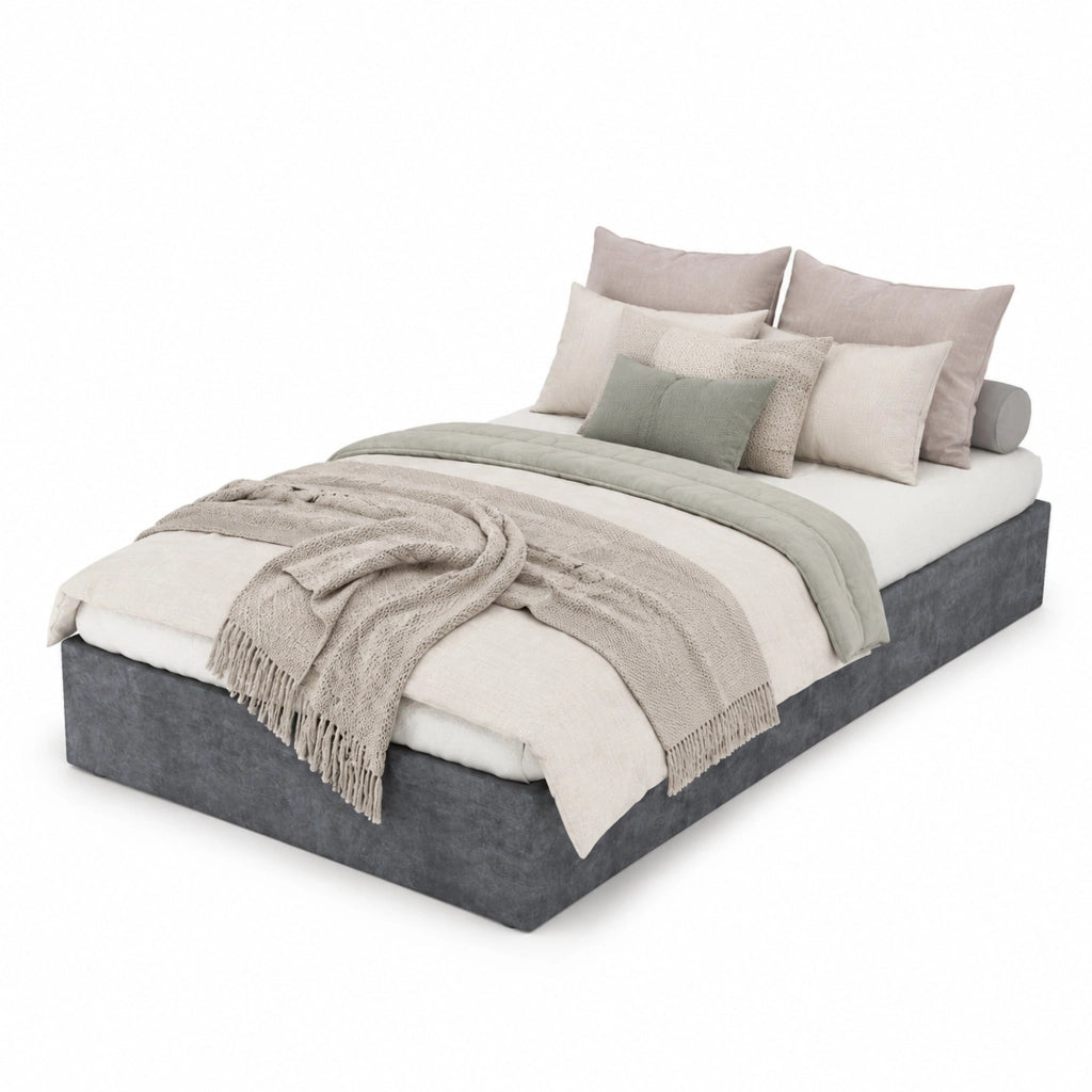 Struttura letto 90 x 200 cm in tessuto e metallo; grigio