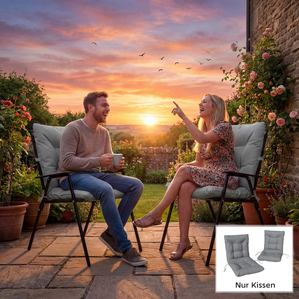 Cuscino per sedili esterno con schienale e cinghie; rivestimento idrorepellente per dentro e fuori; grigio chiaro