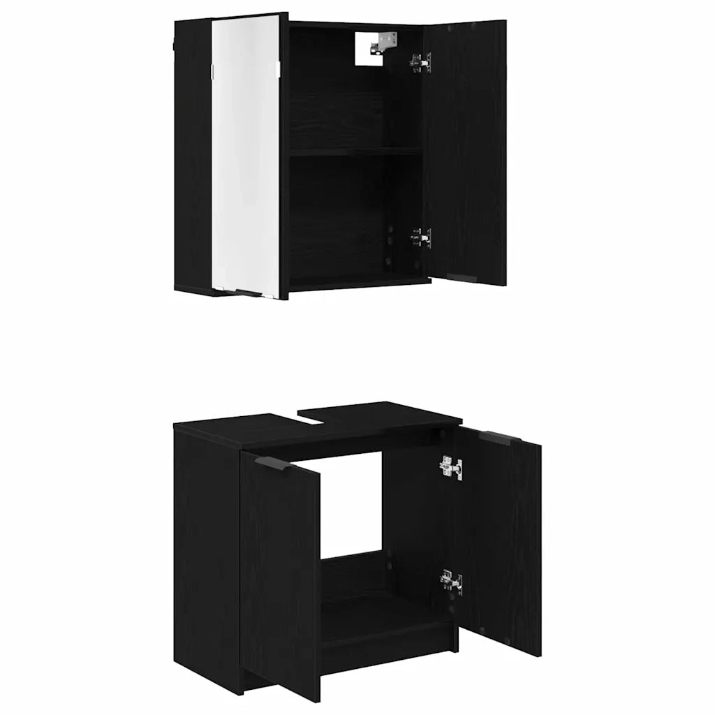 Set di Armadi da Bagno 2 pcs Rovere Nero Legno multistrato