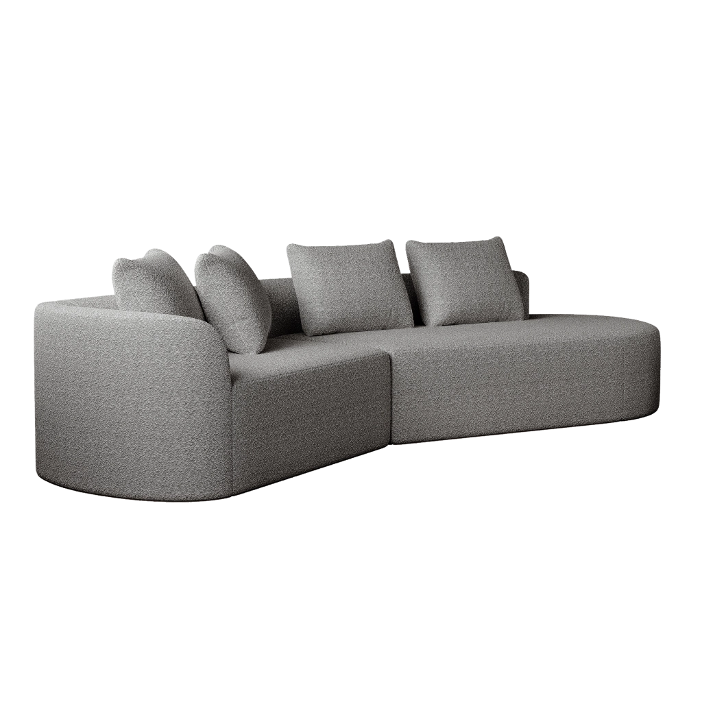 Divano Angolare in Velluto con Cuscini ¨C MINIMAL ¨C 4 Posti, Chaise Longue, Grigio