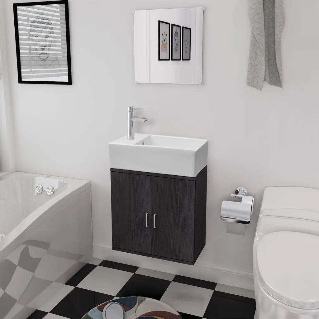 Set Mobili da Bagno e Lavandino 3 pz Nero