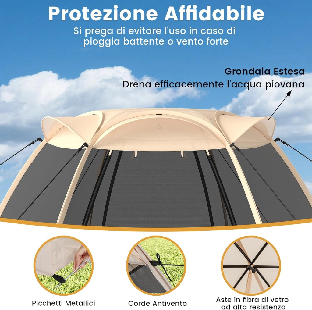 Tenda a Rete Pop Up per 4-6 Persone, 310 x 270 CM, Tenda da Campeggio Pieghevole con Zanzariera, Borsa Portatile, per Famiglie, Campeggio e Giardino