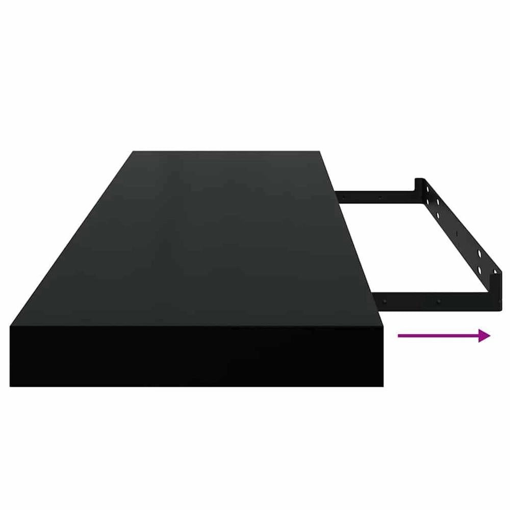 Floating Shelves, 2 Pieces, Black, 80x23.5x3.8 Cm, MDF