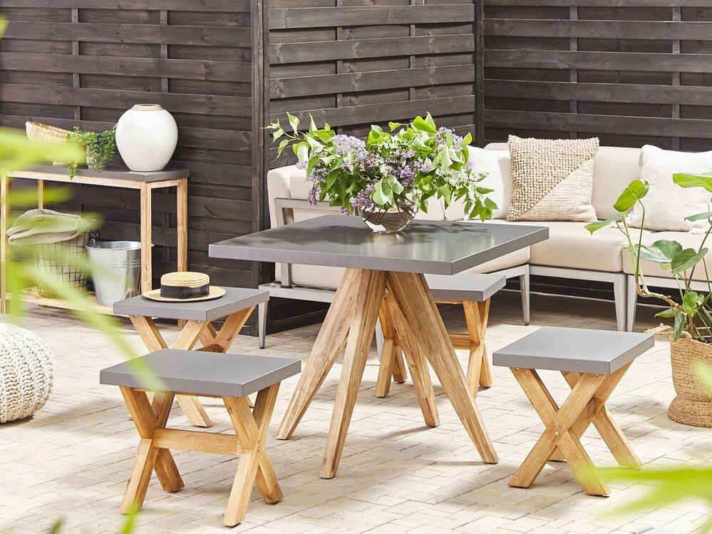 Tavolo da Pranzo da Giardino con Piano in Cemento in Legno di Acacia 90 x 90 cm