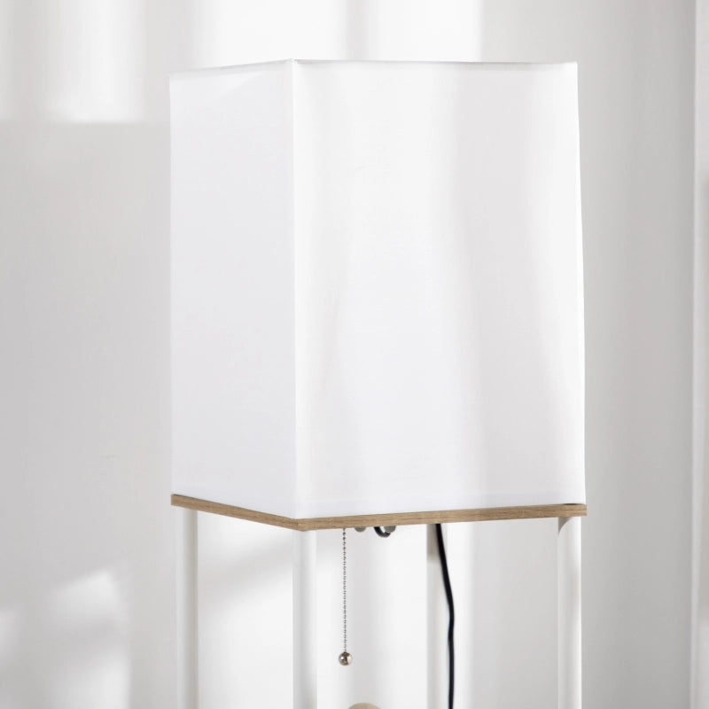 Lampada da terra, con luce indiretta, con ripiani, struttura in metallo, paralume in tessuto, 26x26x159 cm, bianco/marrone