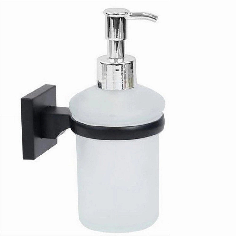 Trade Shop - Dispenser Dosatore Erogatore Sapone Da Muro Parete Nero In Acciaio Vetro Bagno -