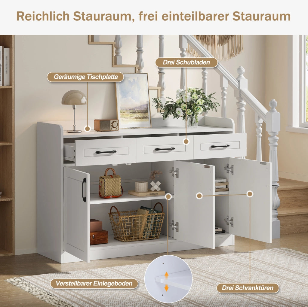 Credenza bianca 120 x 35 x 80 cm con 3 cassetti e 3 ante