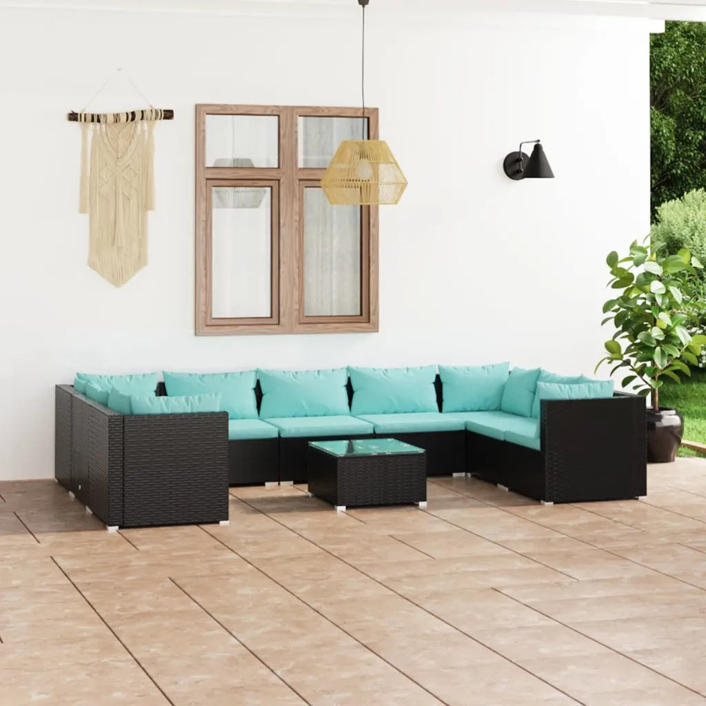 Set Divani da Giardino 10 pz con Cuscini in Polyrattan Nero cod mxl 34628