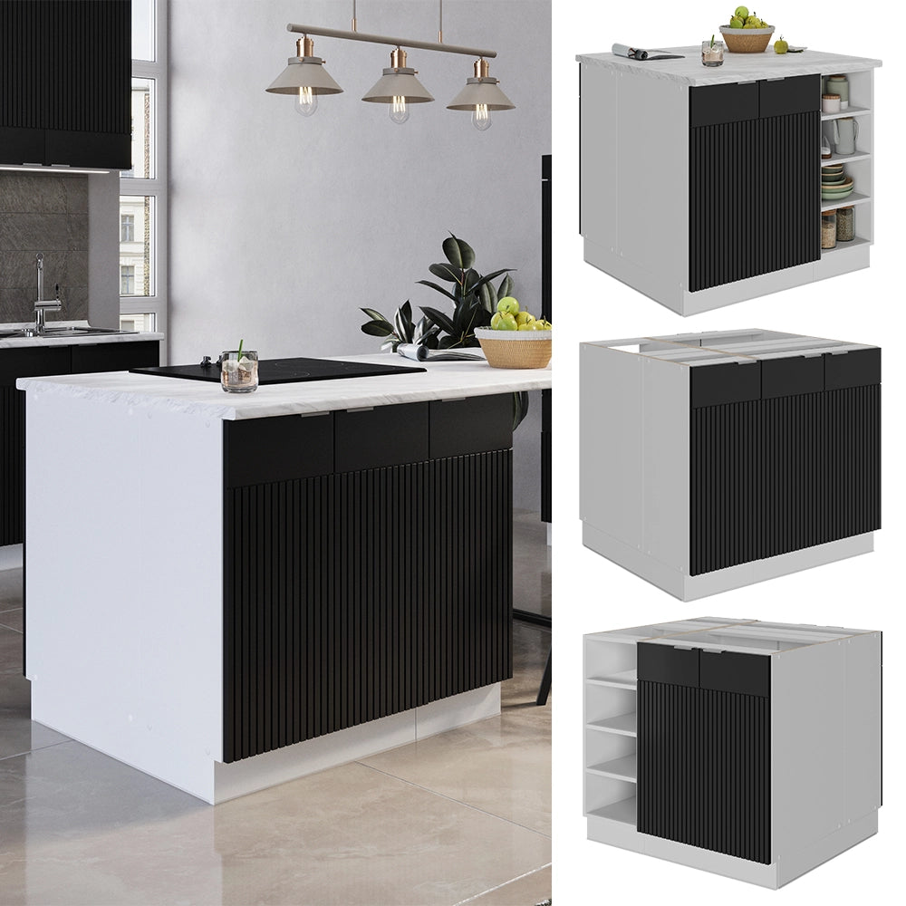 Isola cucina Fame-Line Nero rigato/Bianco 90 cm senza piano di lavoro Vicco