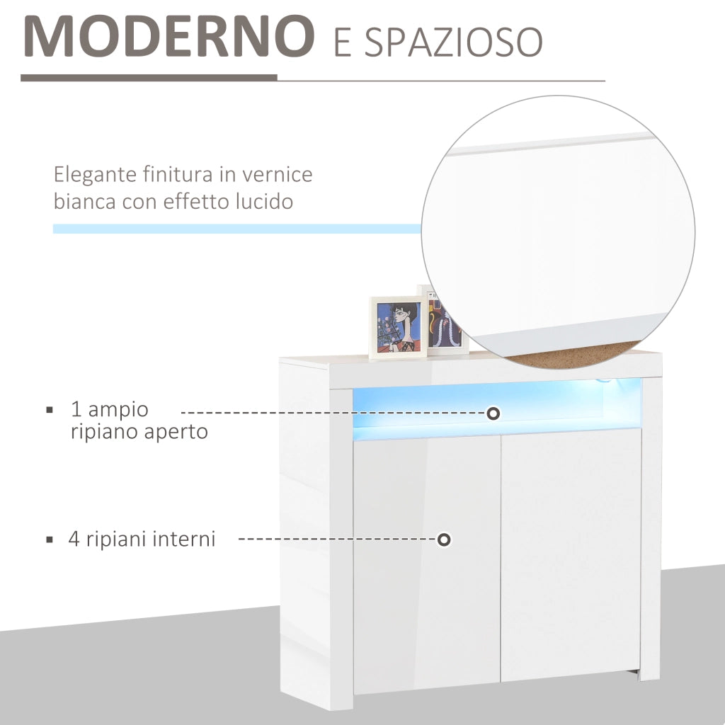 Easycomfort Mobiletto Salvaspazio Multiuso per Ingresso, Salotto o Bagno in Legno Bianco, con Luci LED Colorate, 107x35x97cm
