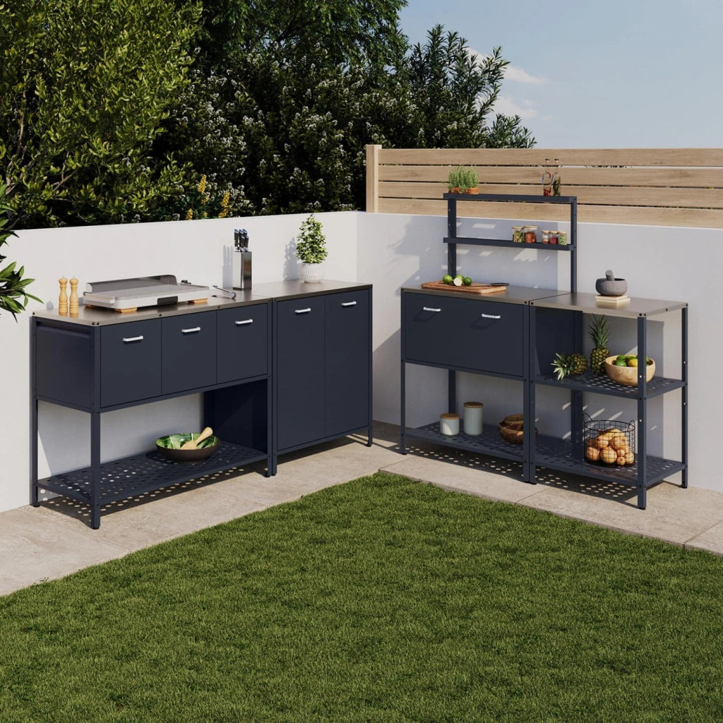 IDMarket - Cucina da esterno a 2 ripiani PAREO in acciaio grigio antracite