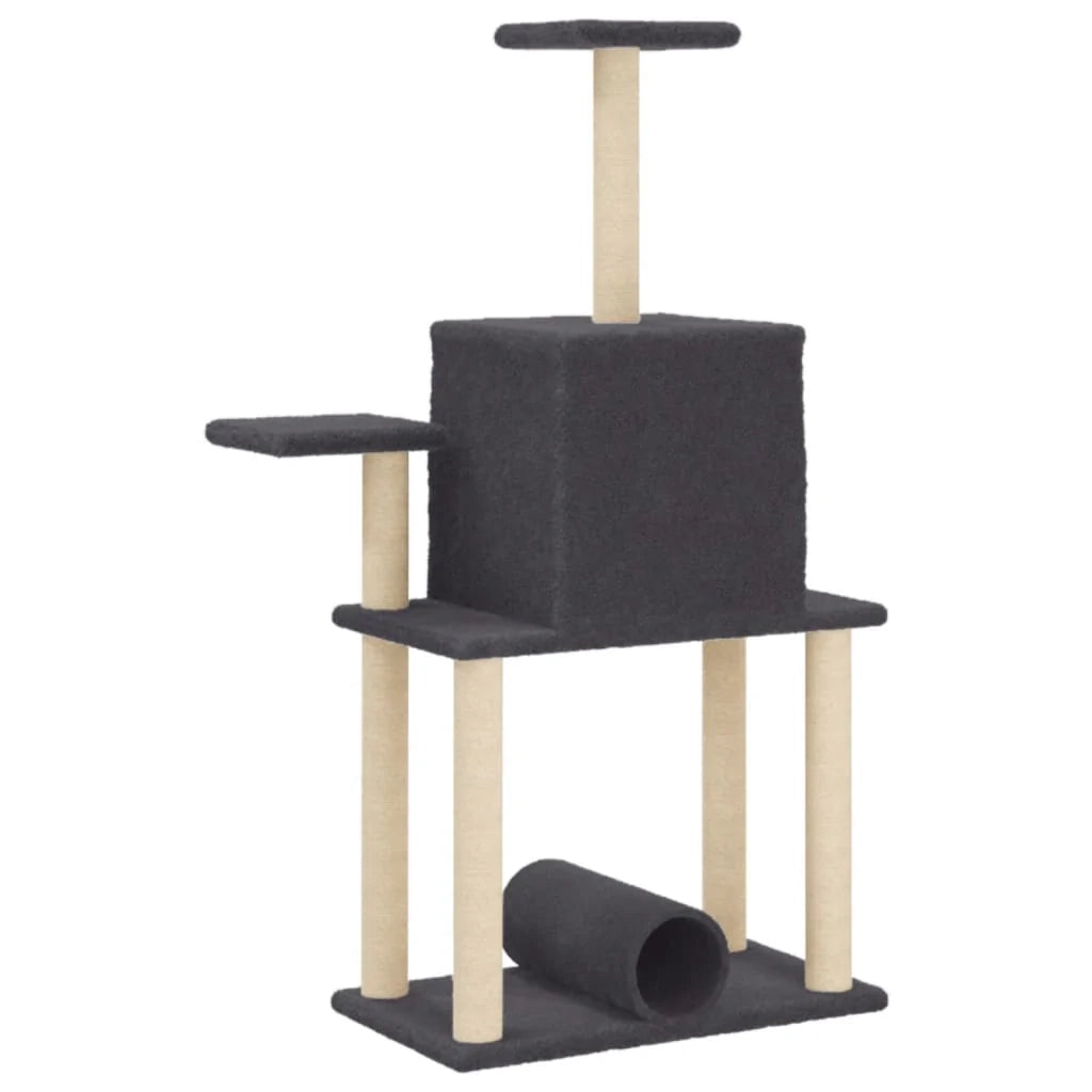 Tiragraffi per gatti torre per arrampicata giocattolo piattaforma per arrampicata con tiragraffi in sisal scuro 122 cm grigio 02_0022649