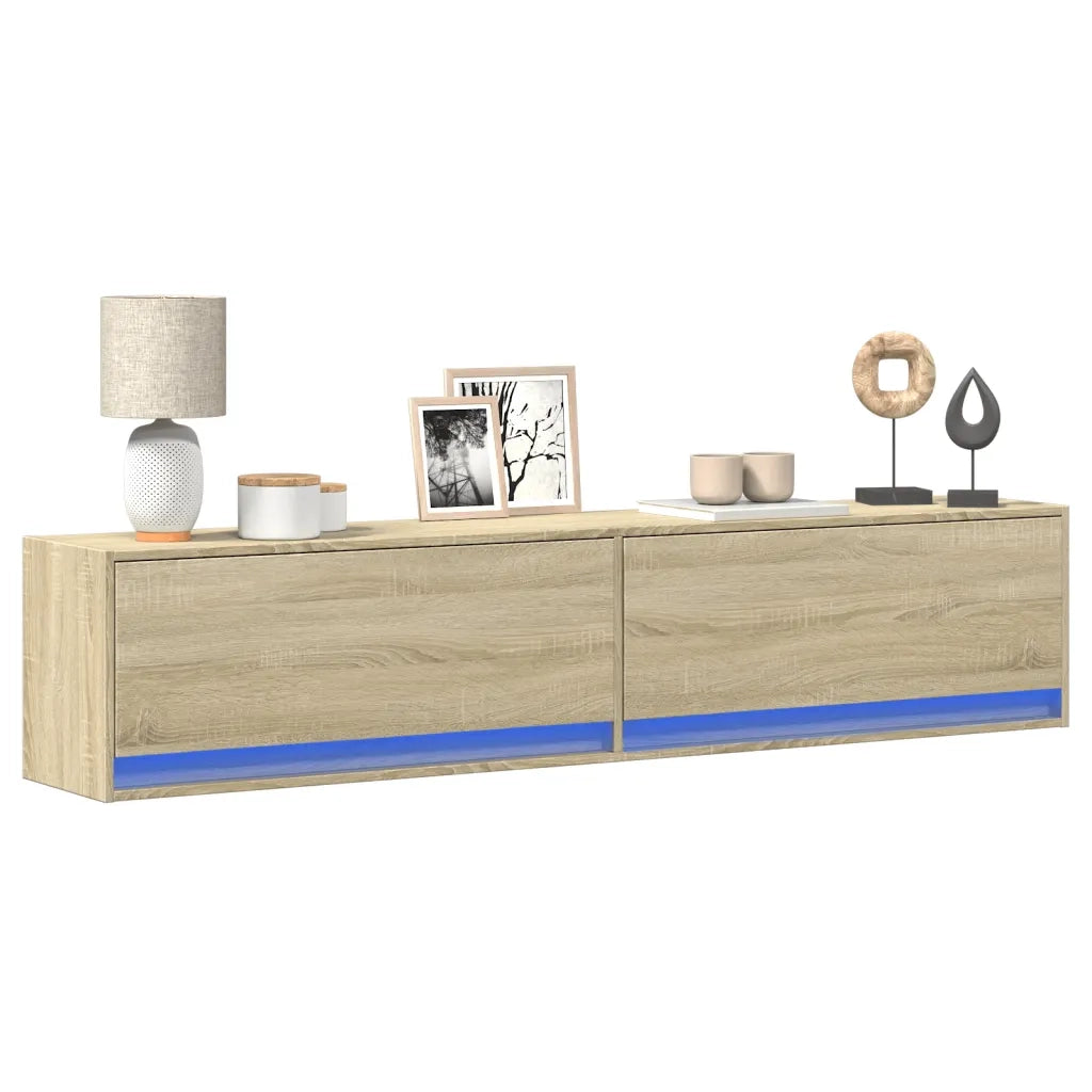 Mobile TV a Parete con LED Rovere Sonoma 180x31x38 cm 3307949