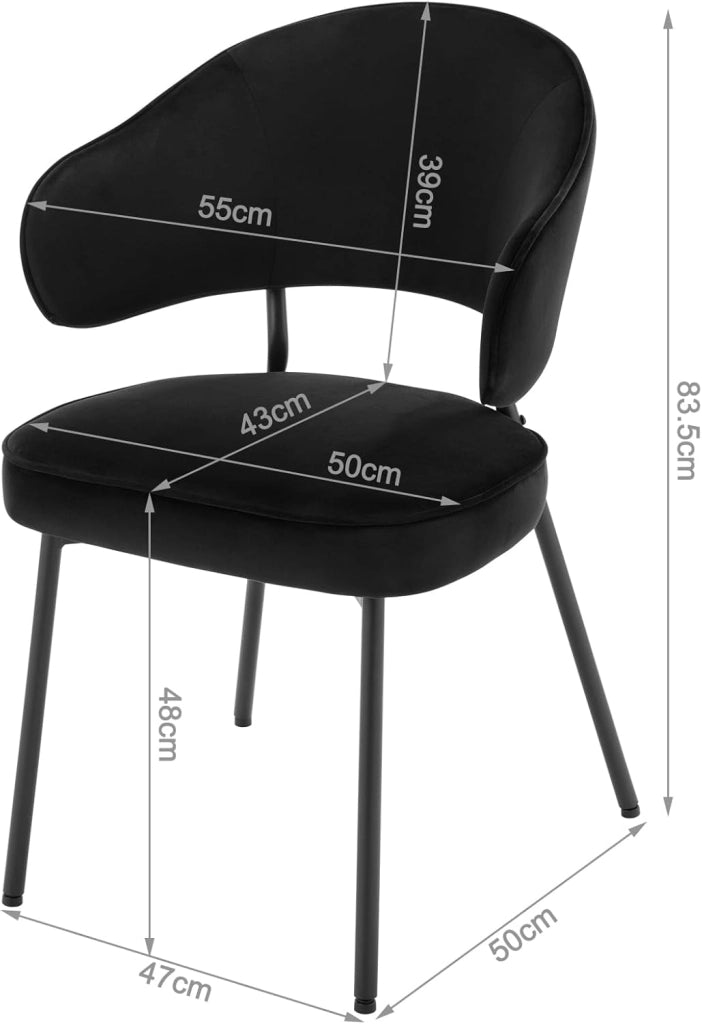 Set di 6 Sedie per Sala da Pranzo, Sedie da Cucina con Schienale, Sedie Imbottite e Rivestite in Velluto con Gambe Metalliche, Sedie Moderne per Camera da Letto, Soggiorno, Nero, BH389sz-6