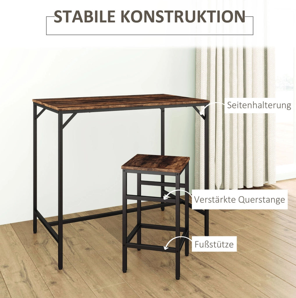 Set tavolo alto ULEVR 100x60x88 cm con 4 sgabelli, stile industriale marrone rustico e nero