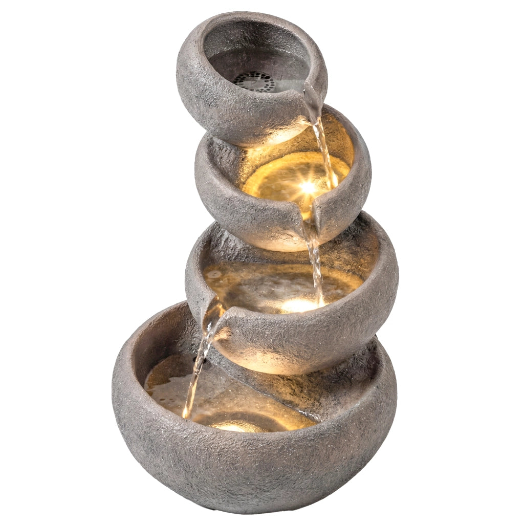 Fontana da giardino a cascata in resina con LED ¨C zephmum ¨C effetto pietra 35x32x50 cm