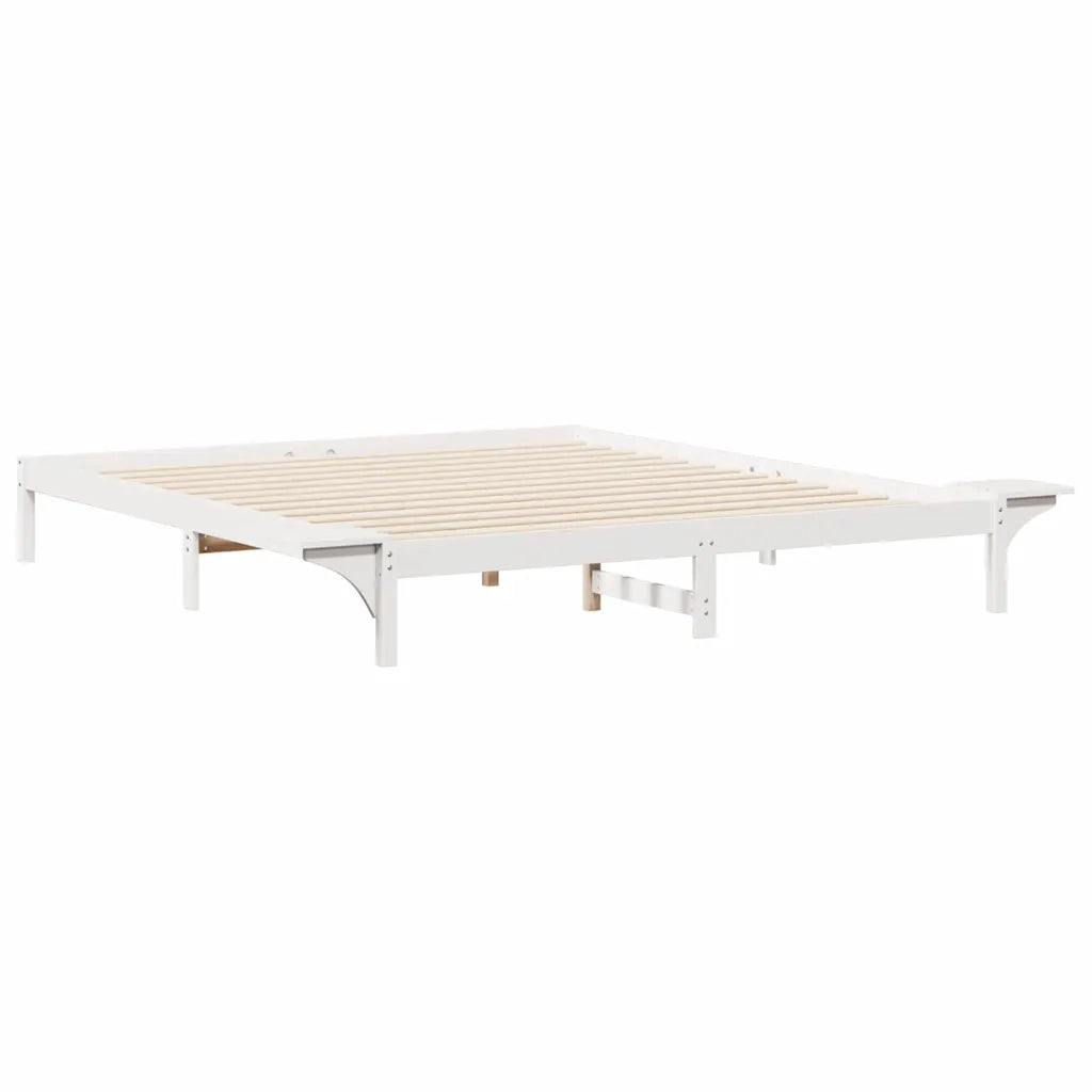Letto con Tavolini Laterali Bianco 180 x 210 cm Pino massello