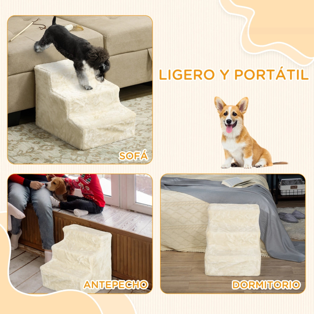 Scala per Cani 3 Gradini con Copertura Lavabile ¨C zephmum ¨C 46x35x35 cm Beige