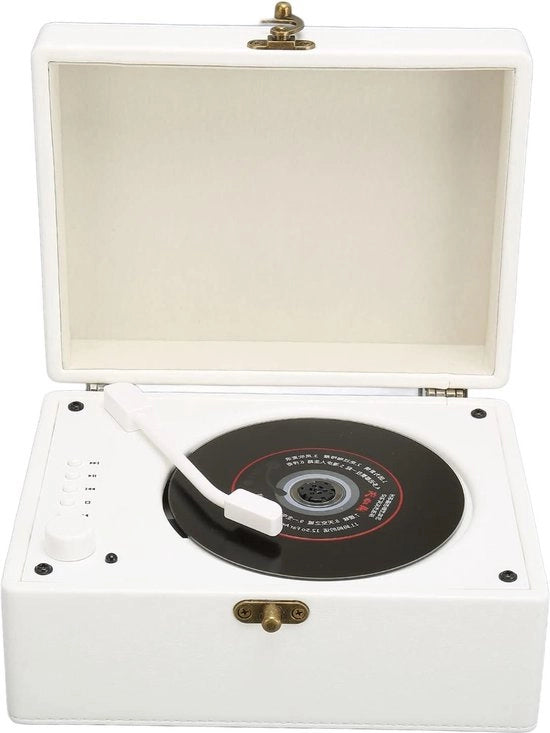 Letto portatile BT Desktop CD con audio stereofonico e due altoparlanti - Registrazione da casa Grammofono stile vintage retro con telecomando (Bianco)