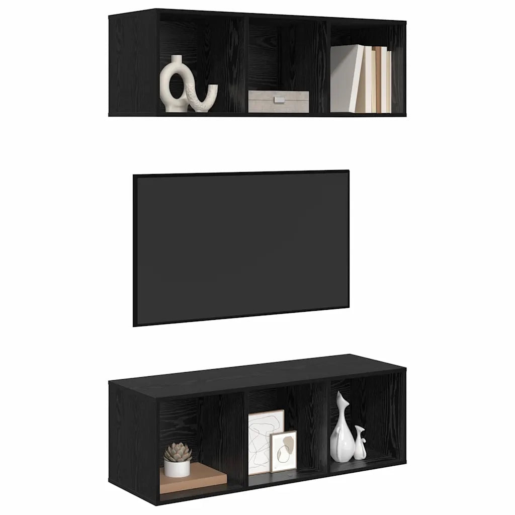 Set mobile TV 2 pz Rovere Nero Legno ingegnerizzato 3393574