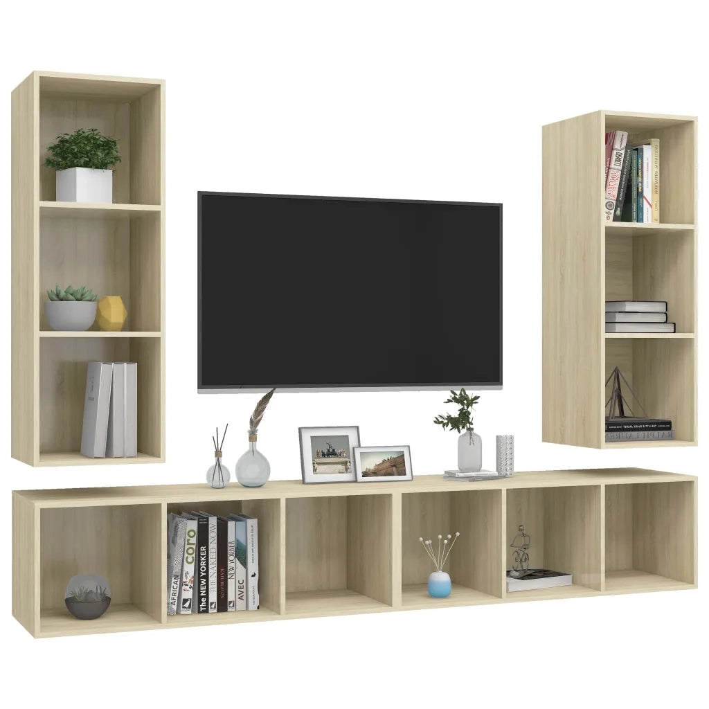 Mobile TV a Parete 4 pz | Armadietto TV | Mobile Porta TV Rovere Sonoma in Truciolato