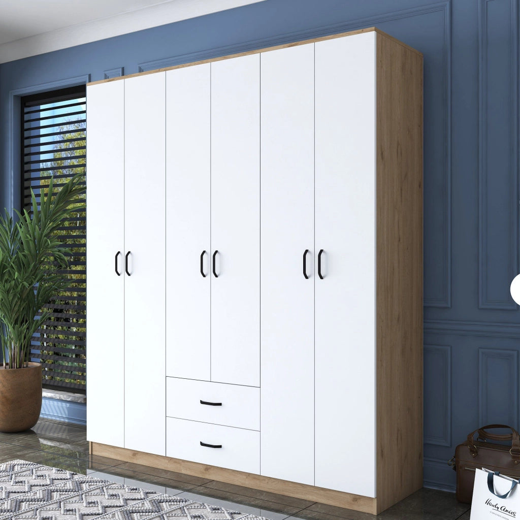 Armadio Camera da Letto Tadasuni, Guardaroba Grande 5 Ripiani, 180x210h cm Bianco