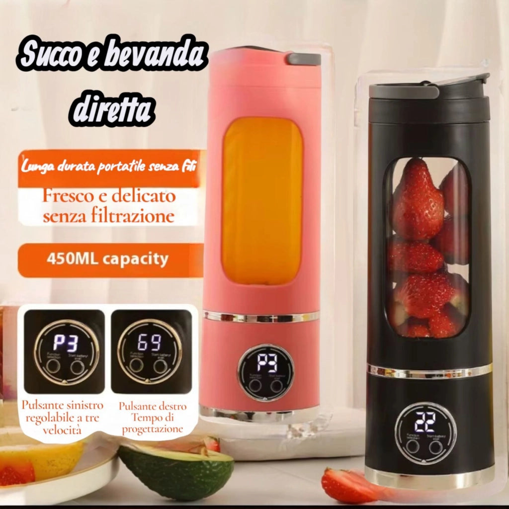 Frullatore Portatile ricaricabile 450 ml con Display LED 3 velocità per frullati e ghiaccio HP-118