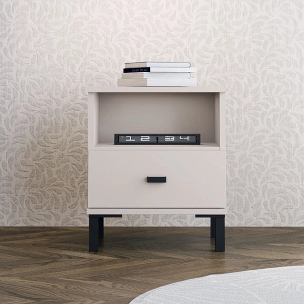 Ghadam, Comodino un Cassetto, 39x35x45h cm Bianco Crema