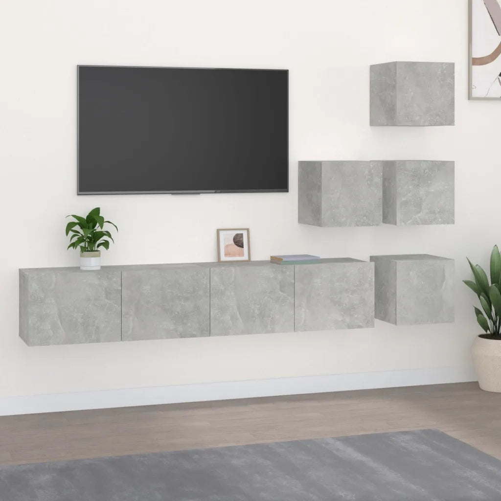 Mobile Porta TV a Parete Grigio Cemento in Legno Multistrato