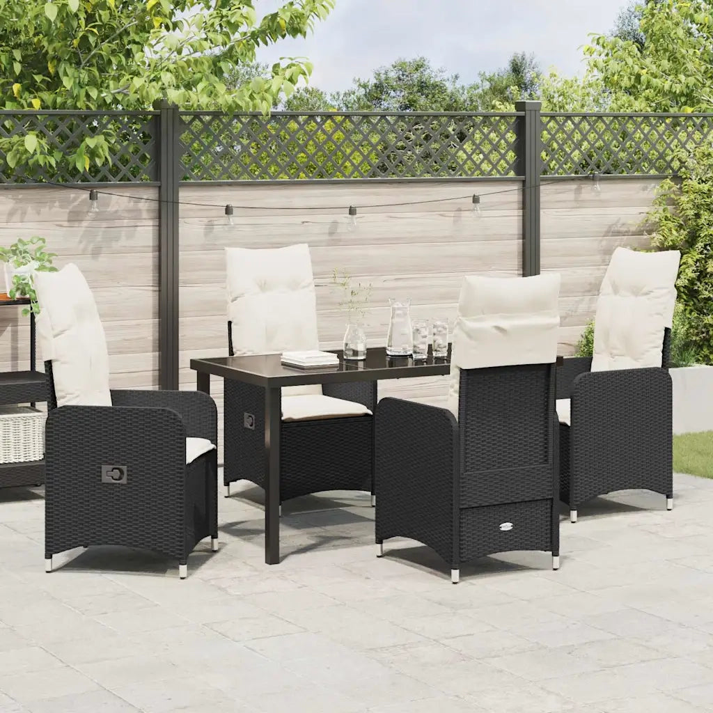 Set da Pranzo per Giardino con cuscino 5 pcs Nero polyrattan 3379634
