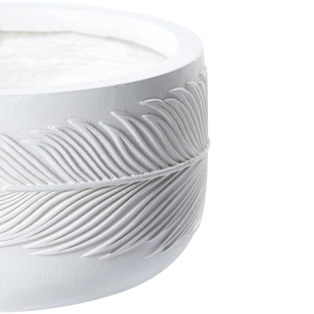 Vaso per piante da esterno in fibra di argilla bianco 25 x 25 x 14 cm Vaso rotondo resistente alle UC Motivo a foglie tradizionale